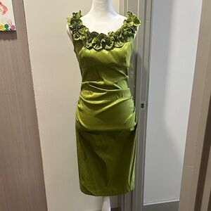 London Times Lime Green Ruffle Midi Dress